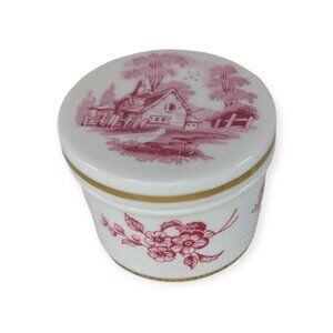 Vintage Spode Red & White Trinket Box Fine Bone China Made in England 2" X 1.5"